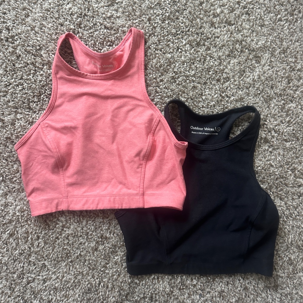 2 Outdoor Voices Black and Pink Sports Bra Duo